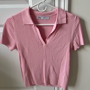 Zara Pink Polo Ribbed T-shirt (small)